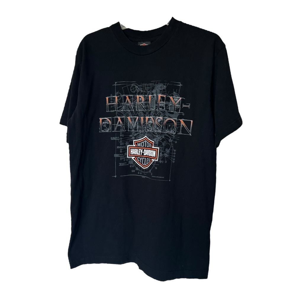 Harley Davidson Black Short Sleeve Tee Shirt Flames Fire Large